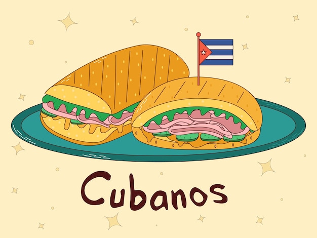 Vector cuban food cubanos traditional cuban dish vector illustration