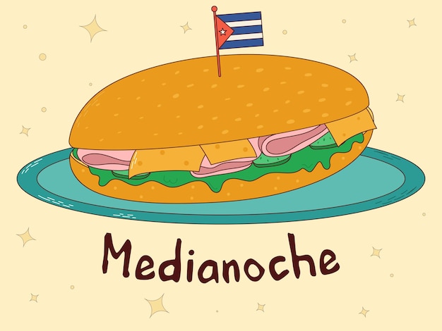 Кубинская еда Medianoche Традиционное кубинское блюдо Векторная иллюстрация