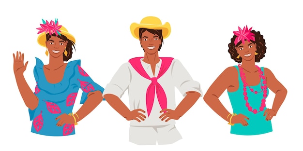 Cuban latino men and women flat vector illustration isolated