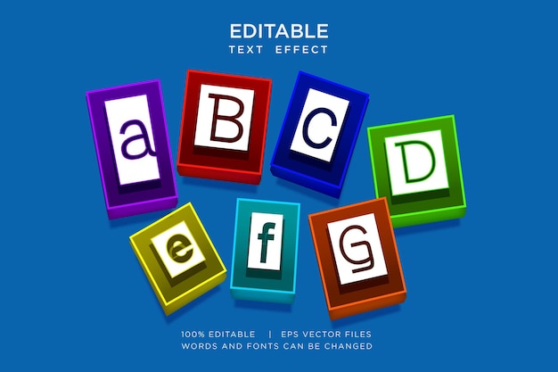 Vector cube abc editable text effectkids text effect