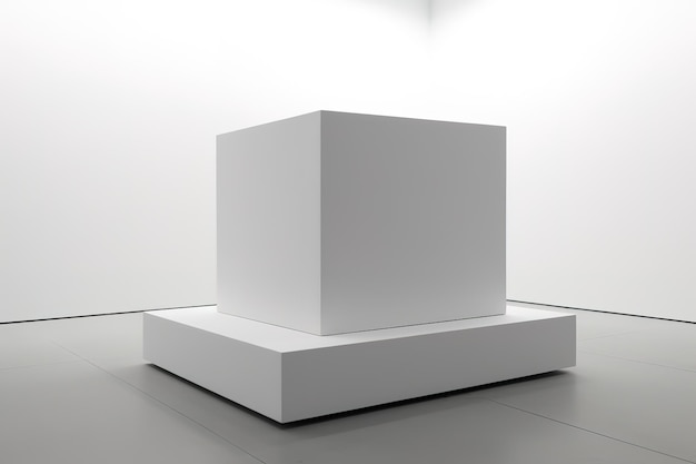 Vettore rendering 3d dello stand dell'esposizione cube box