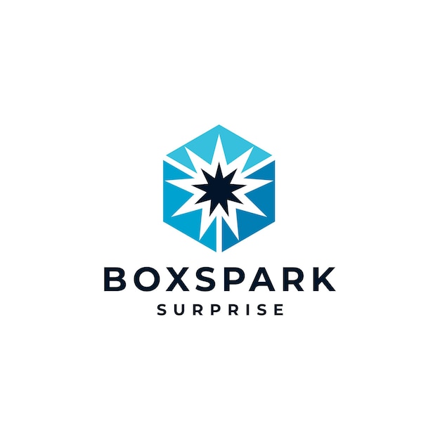 Cube Box Hexagon with Spark Logo Design Inspiration