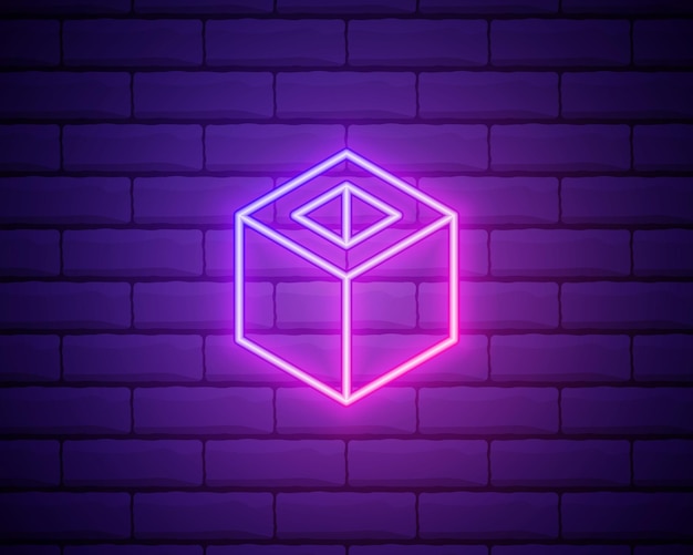 Cube icon Elements of Web in neon style icons Simple icon for websites web design mobile app info graphics isolated on brick wall