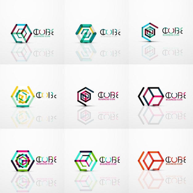 キューブのアイデア ロゴのラインデザイン 幾何学的なブランド 会社のロゴ 象徴 抽象的なビジネスアイデンティティの形