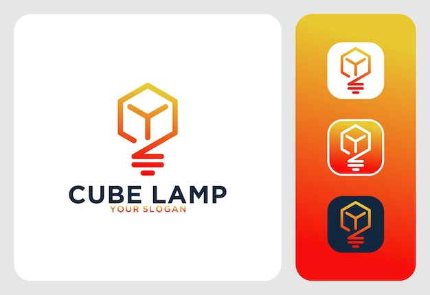 Cube lamp idea line art logo design