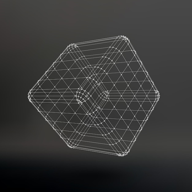 Cube of lines and dots cube of the lines connected to points molecular lattice