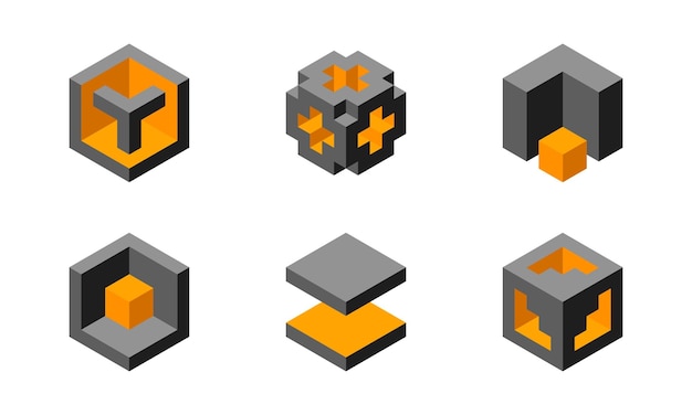 cube logo geometric vector design box logotype company trendy tech emblem in pixel style