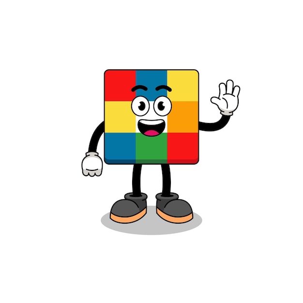 Cube puzzle cartoon doing wave hand gesture character design