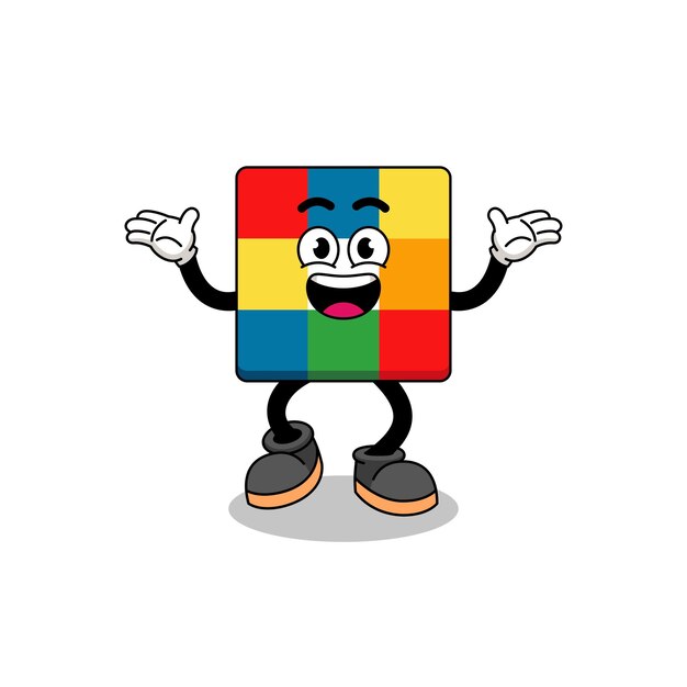 Cube puzzle cartoon searching with happy gesture character design