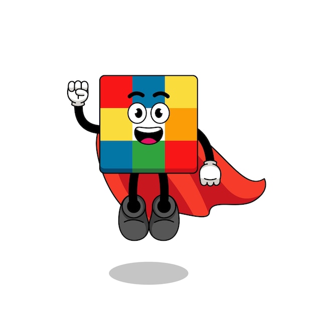 Cube puzzle cartoon with flying superhero character design