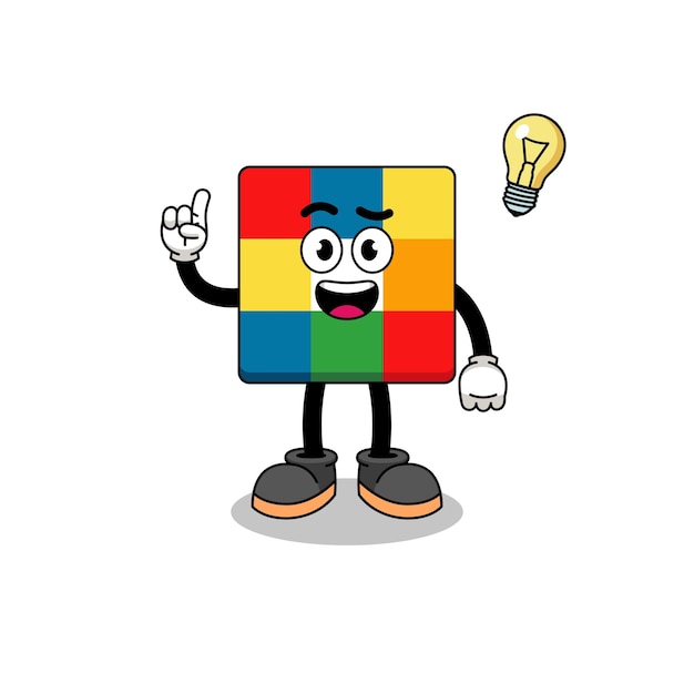 Cartone animato puzzle cubo con design del personaggio di posa di un'idea