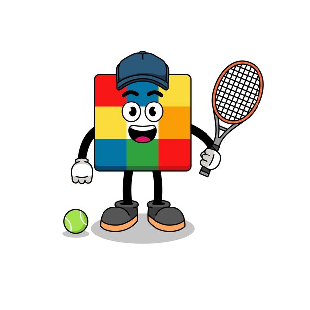 Cube puzzle illustration as a tennis player character design