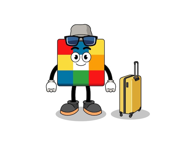 Cube puzzle mascot doing vacation character design