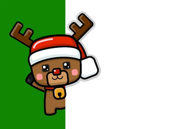 壁の後ろを覗くキューブスタイルのかわいいクリスマストナカイ