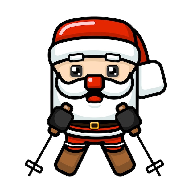 Cube Style Cute Santa Claus Skiing