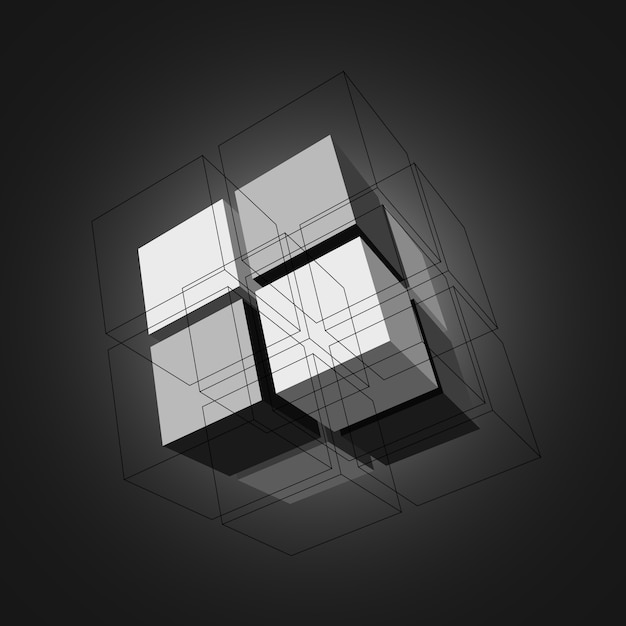 Vector cubes with black lines.  .