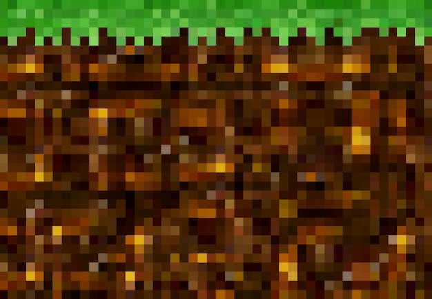 Cubic pixel game golden ore, grass, ground blocks