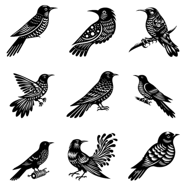 Cuckoo bird silhouette vector illustration set