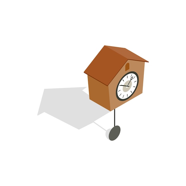 Иконка часов с кукушкой в изометрическом 3d стиле выделена на белом фоне