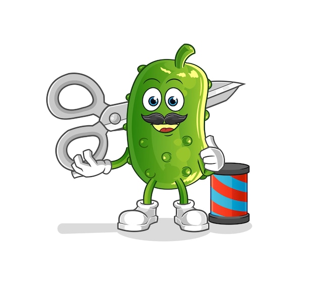 Cucumber barber cartoon. cartoon mascot vector