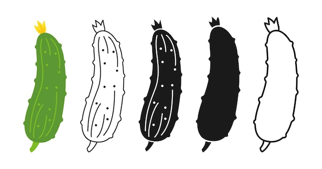 Cucumber cartoon linear icon set style silhouette symbol vegetable organic healthy food design