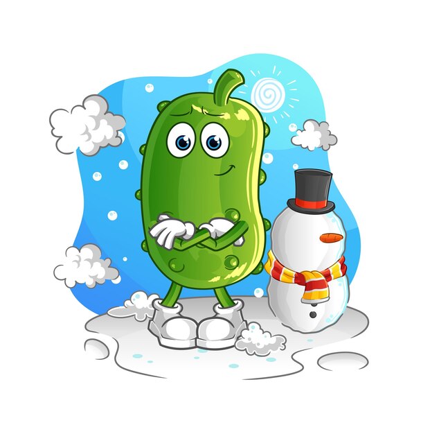 Cucumber in cold winter character cartoon mascot vector