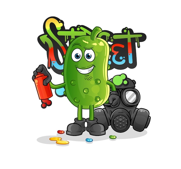 Cucumber graffiti artist vector cartoon character