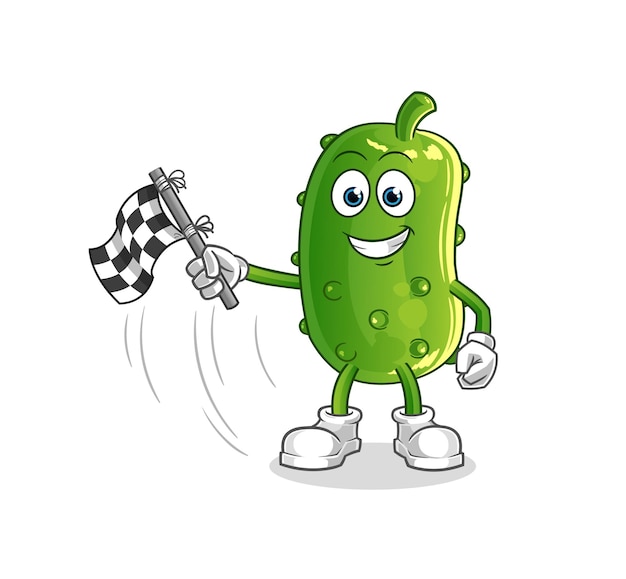 Cucumber hold finish flag cartoon mascot vector