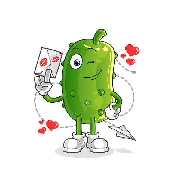 Cucumber hold love letter illustration character vector