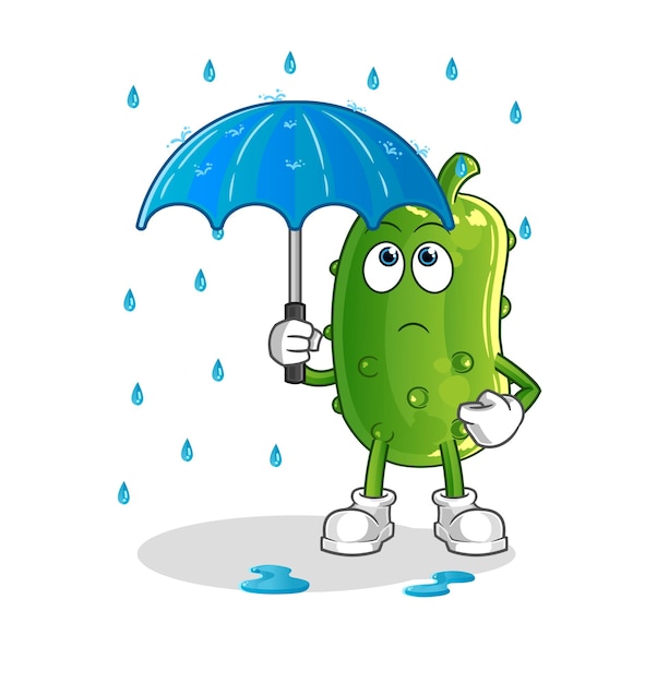 Cucumber holding an umbrella illustration character vector