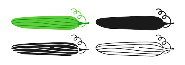 Вектор Линейная икона огурца, набор символов мультфильмов, силуэтная форма, рисунок овощной иконы, элемент дизайна продуктов питания