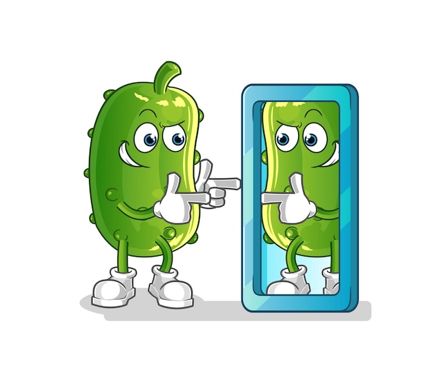 Cucumber looking into mirror cartoon cartoon mascot vector