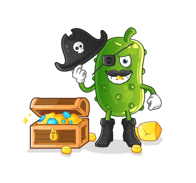 Cucumber pirate with treasure mascot. cartoon vector