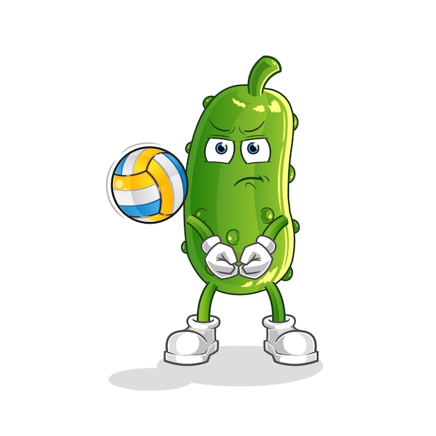 Vector cucumber play volleyball mascot. cartoon