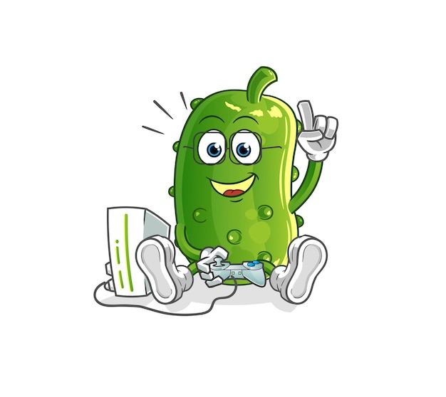 Cucumber playing video games cartoon character