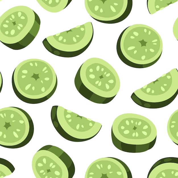 Vector cucumber slice pattern seamless print of fresh green vegetable for healthy diet smoothie packaging