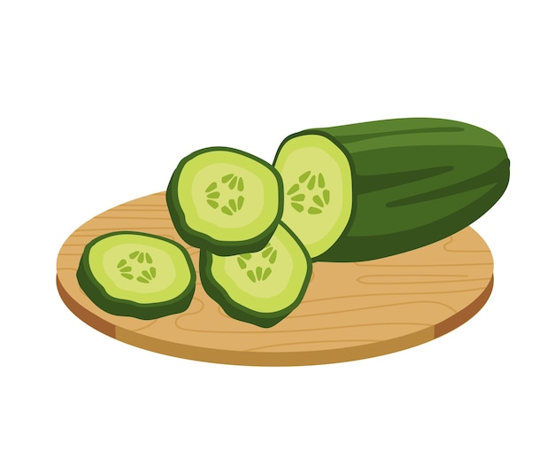 Cucumber slices cut on a wooden board