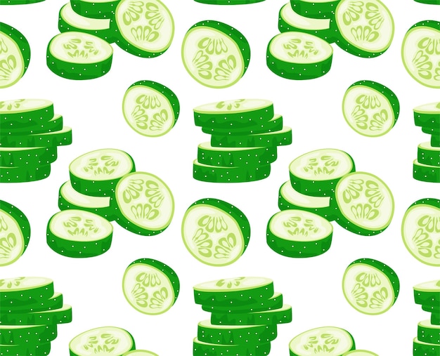 Cucumber slices in different positions Seamless pattern in vector Diet food Vector illustration