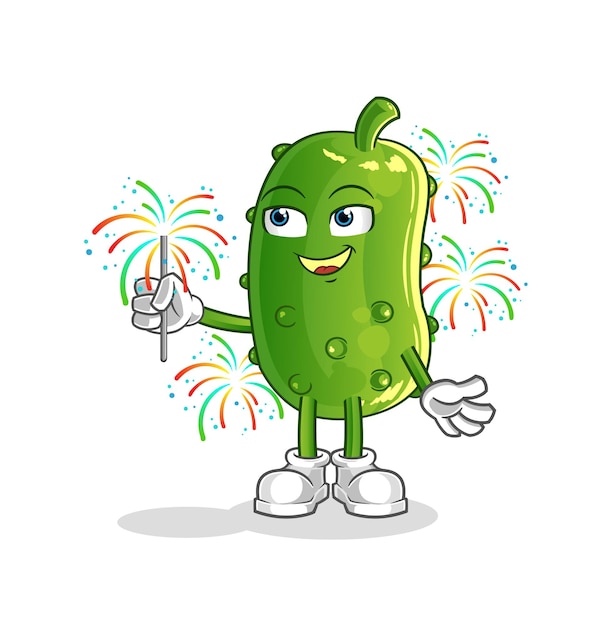 Cucumber with fireworks mascot cartoon vector