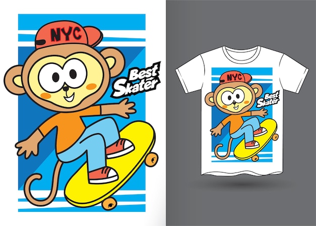 Cue monkey skater cartoon for kids t shirt