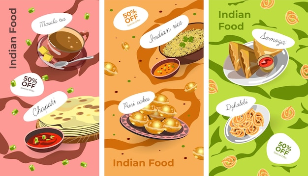 접시에 인도 요리 점심과 디저트