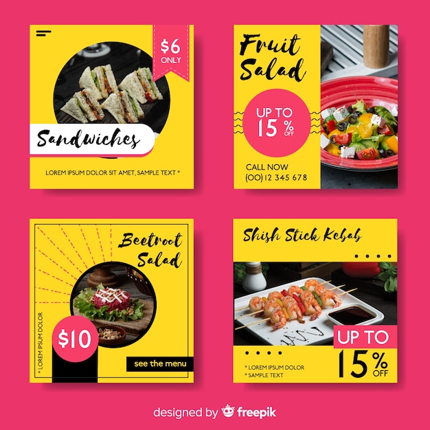 Vector culinary instagram post collection with photo