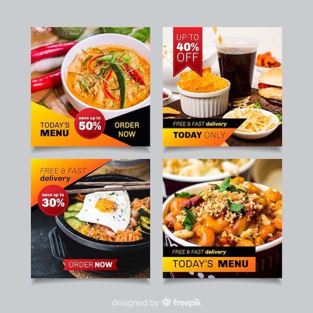 Vector culinary instagram post collection with photo