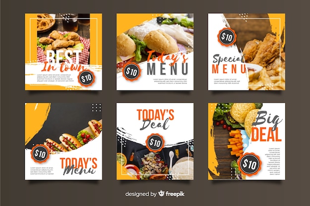 Vector culinary instagram post set with photo