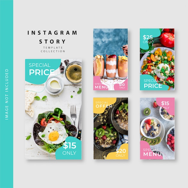 Vettore collezione di modelli di storie di instagram culinari