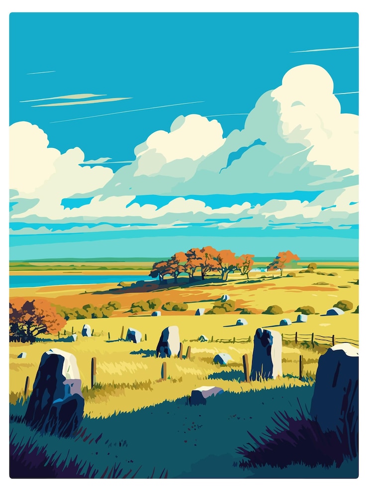 Vector culloden scotland vintage travel poster souvenir postcard portrait painting wpa illustration