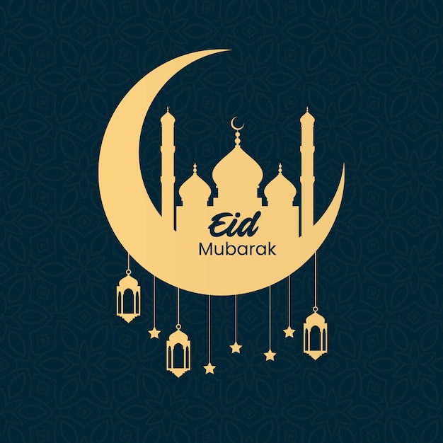 Cultural eid mubarak card design background with light effect vector