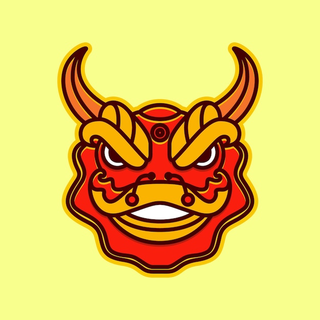 Culture festival china traditional lion dance head horned colorful abstract mascot logo design vector