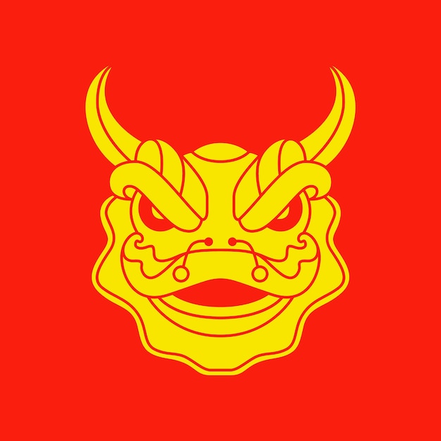 Festival della cultura cina tradizionale danza del leone testa cornuta colorato astratto mascotte logo disegno vettoriale