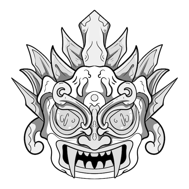 Vector culture head statue traditional barong or tiki mask trofical sign from polynesian tattoos
